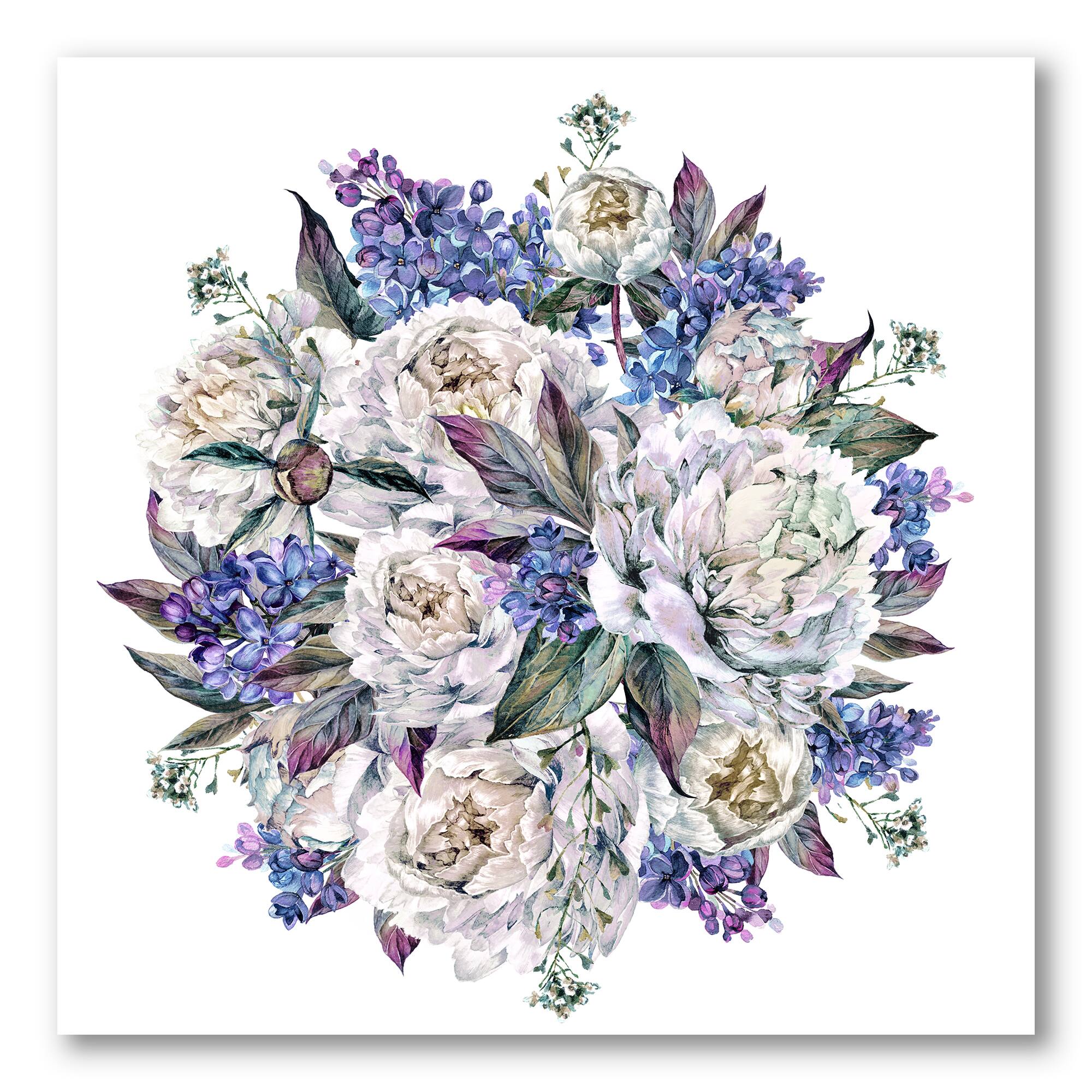 Designart - Bouquet Peonies In White and Blue